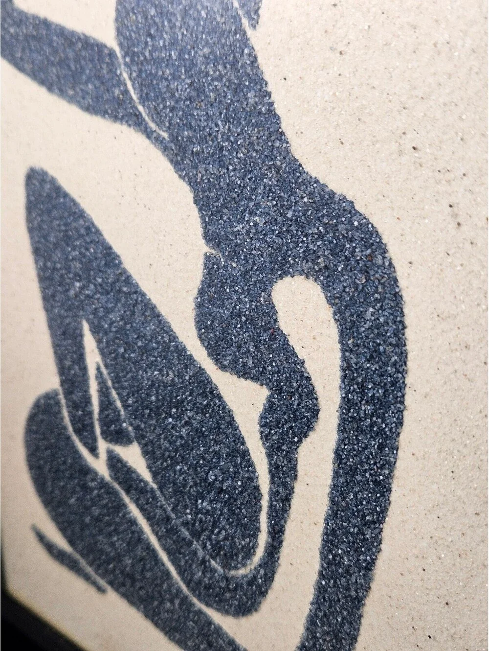 Vintage Framed Matisse Style Blue Seated Female Silhouette Textured Sand Art